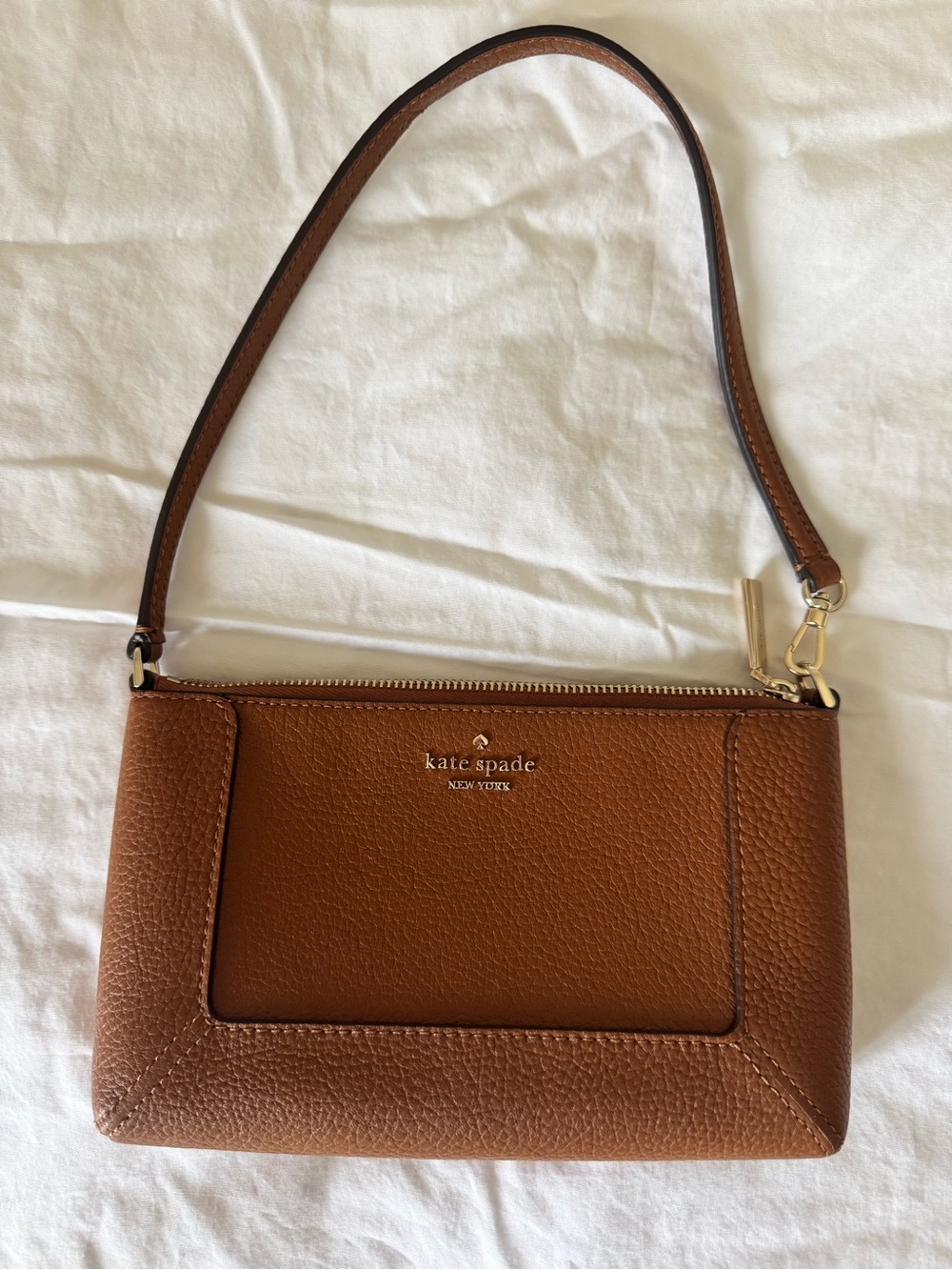 kate spade tan pebbled leather shoulder bag with gold hardware